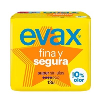 evax-fina-y-segura-super-13-unidades Paquete de 13 compresas Evax Fina y Segura Super sin alas para flujo abundante