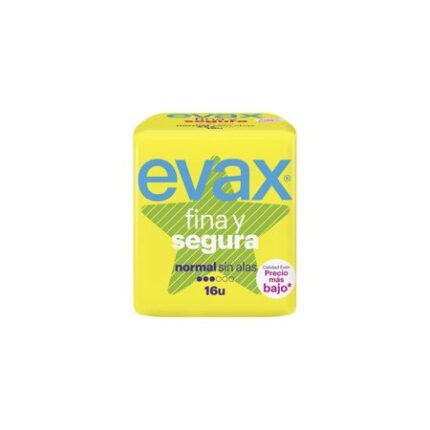 Paquete de 16 compresas Evax Fina y Segura Normal sin alas para higiene diaria