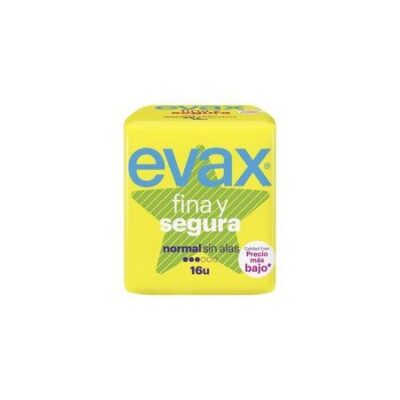 evax-fina-y-segura-normal-16-unidades Paquete de 16 compresas Evax Fina y Segura Normal sin alas para higiene diaria