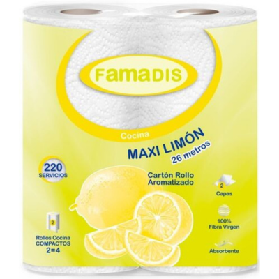 Papel de cocina Famadis limón 2 capas pack 2 rollos