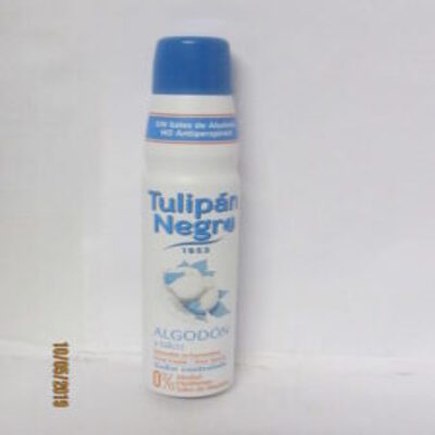 Bote de desodorante en Spray Tulipan Negro Algodón y Talco de 200 ml con efecto suavizante.