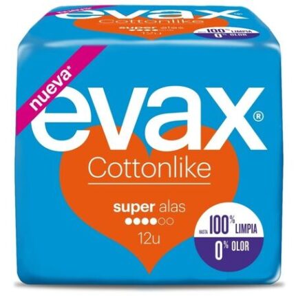 Paquete de compresas Evax Super con Alas para flujo abundante y mayor protección