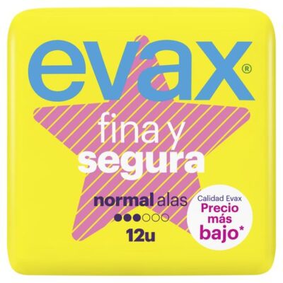 evax-fina-y-segura-normal-alas-12-uds Paquete de 12 compresas Evax Fina y Segura Normal con alas para flujo moderado