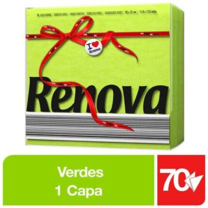 Paquete de servilletas Renova 1 capa 30x32 70 unidades