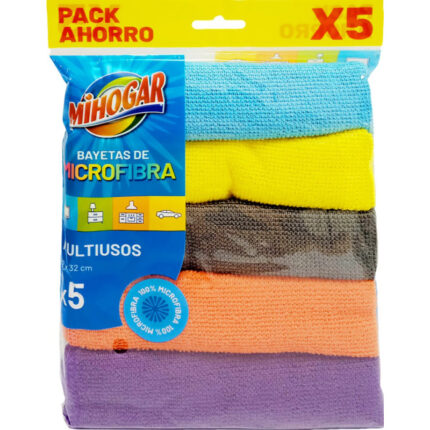 MIHOGAR BAYETA MICROFIBRA PACK 5 UNIDADES