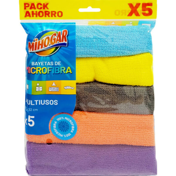 MIHOGAR BAYETA MICROFIBRA PACK 5 UNIDADES - Imagen 1