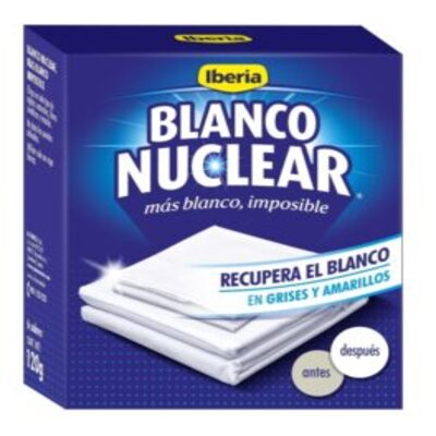 Caja de blanqueador de ropa Iberia Blanco Nuclear con 6 sobres en formato polvo de 120g