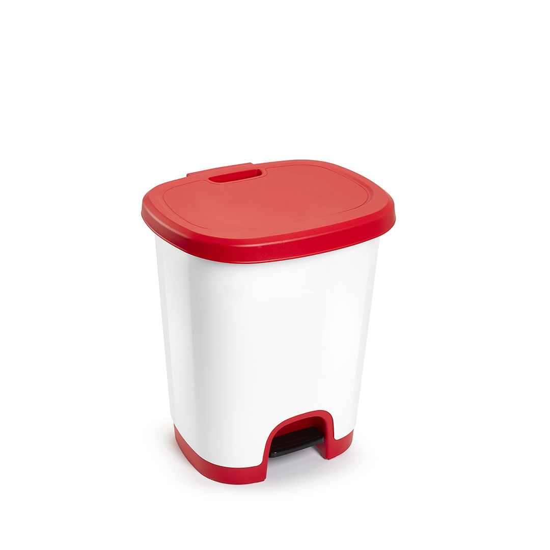 12254_0004_1225407 CUBO PEDAL 18 L. PLASTIC FORTE BLANCO/ROJO - Imagen 1