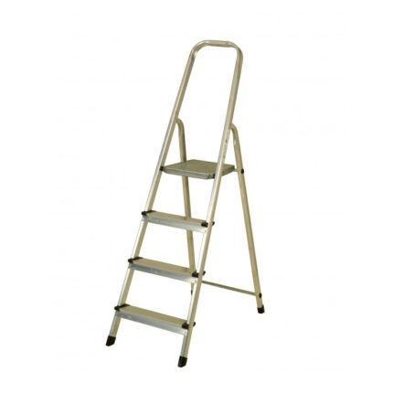 Escalera doméstica de aluminio con 4 peldaños y plataforma de seguridad reforzada
