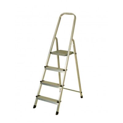 escalera-aluminio-4-peldanos Escalera doméstica de aluminio con 4 peldaños y plataforma de seguridad reforzada