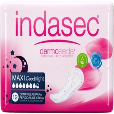 Paquete de compresas para pérdidas de orina Indasec dermoseda noche 12 unidades