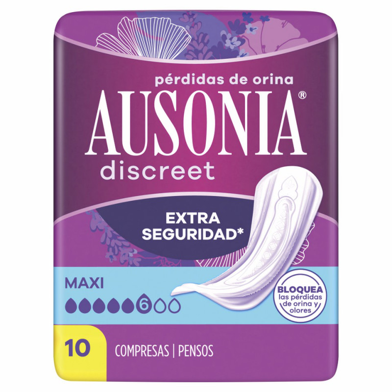 AUSONIA-DISCREET-COMPRESA-10UD-MAXI Ausonia Discreet Compresa 10 UD. Maxi - Imagen 1